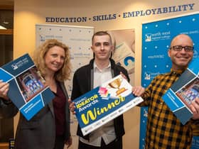 Gillian Moss, Head of Client Services at NWRC, Sports student Conan McShane who created ‘Fitness Maps’ and Alastair Cameron, NWRC's Entrepreneur in Residence. Pic Martin McKeown. 