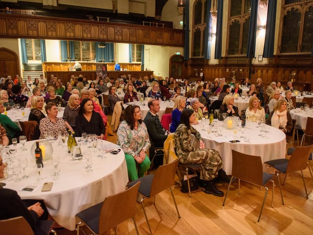 The Mayor Councillor Sandra Duffy hosted an evening to mark International Womens Day in the Guildhall which included a performance by Colmcille Ladies Choir, an address by Mary Keogh and a comical speech by Charmaine O’Donnell compered by Jeananne Craig. Picture Martin McKeown. 08.03.2