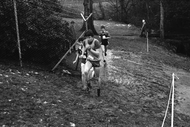 These runners make their way up a steep incline at the 1984 Ulster Cross Country Championships at St Columb's Park.