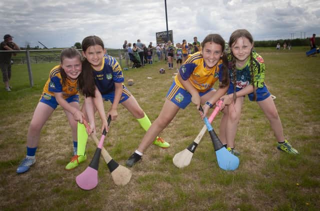 Some young camogs get ready to test themselves at Burt Skills Day.