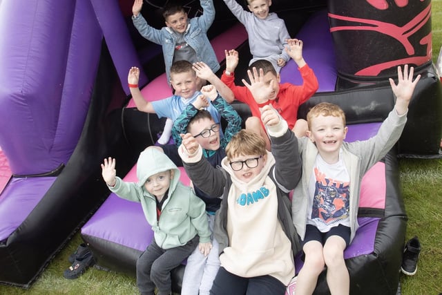 Having fun on the bouncy castles at the Annual Holy Child PS Summer Fair on Friday last.