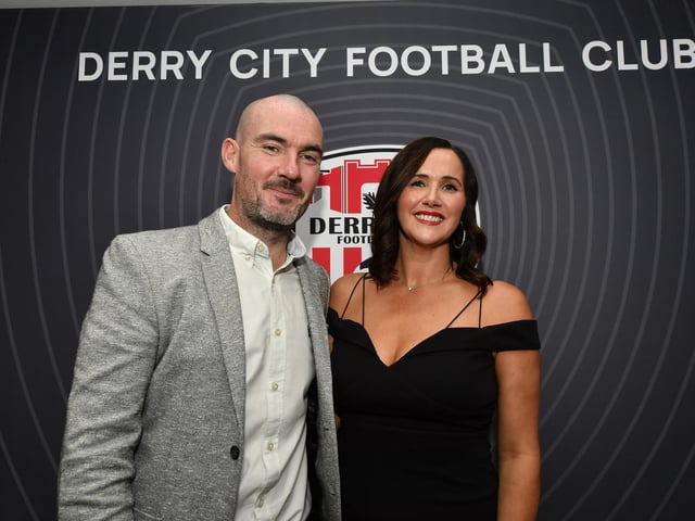 Ger and Karen Doherty at the Derry City FC celebration of 40 years in the League of Ireland held in the Everglades on Saturday evening. Photo: George Sweeney