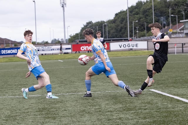Action from Saturday's u-16 Foyle Cup final between Maiden City Soccer and Atlantic United (Donegal) at the Ryan McBride Brandywell Stadium, Derry. (Photos: Jim McCafferty Photography)