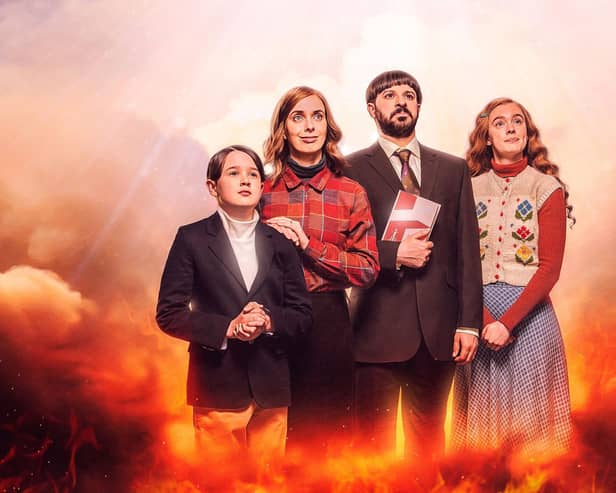 Everyone Else Burns: Harry Connor as Aaron, Kate O'Flynn as Fiona, Simon Bird as David and Amy James-Kelly as Rachel