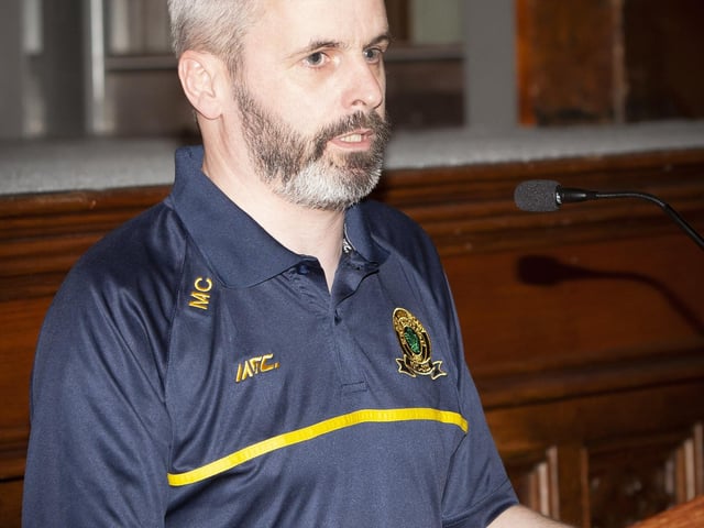 Marty Crumley, chairman, Don Bosco FC thanks the Mayor for Friday’s Reception to mark the club’s 50th anniversary.