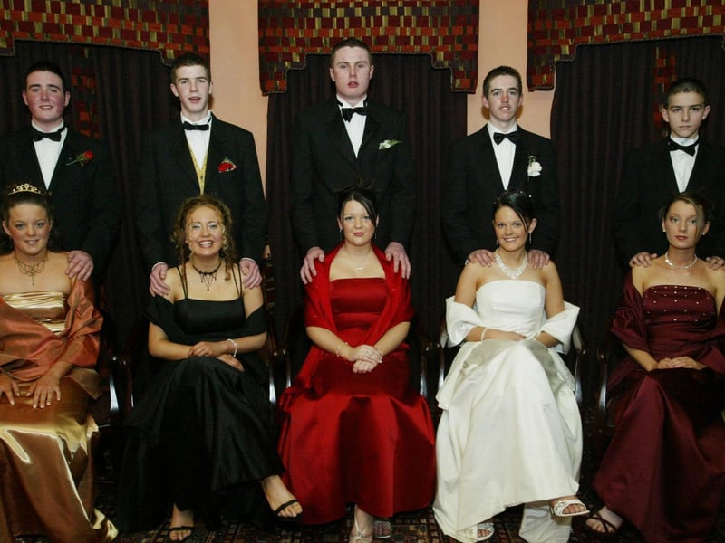 Seated are Siobhan McLaughlin, Aisling Doherty, Gemma Doherty, Clare McGlinchey and Kiera Barr with partners Jonathan McPhiilips, John Gill, Finian McNutt, Darren McGlynn and Joseph Friel standing. (1301JB30)