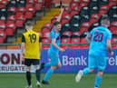 Midfielder Mark McFadden celebrates scoring Institute’s second goal against Knockbreda, on Saturday. DER2243GS – 085