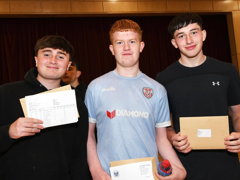 Collecting theirGCSE results at St. Columb's College were Harry Crampsey, Vinny Duddy and Jack Kirby.
