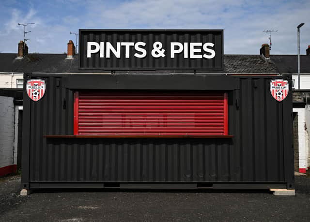 A concession stand selling pints and pies in the grounds before a Derry City training session at Find Insurance Celtic Park in Derry. Photo by Stephen McCarthy/Sportsfile