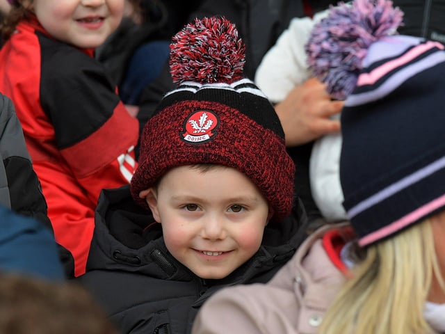Young fan at Derry’s game against Dublin, in Celtic Park, on Saturday. Photo: George Sweeney
