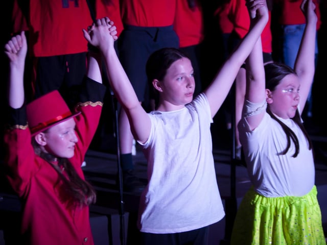 Performers giving 100% in Les Misérables performance at Steelstown PS on Wednesday last.
