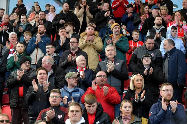 The majority of Derry City have behaved responsibly this season, however the club has appealed to those who have been responsible for trouble at recent matches to cease. Photo: George Sweeney.  DER2314GS – 36