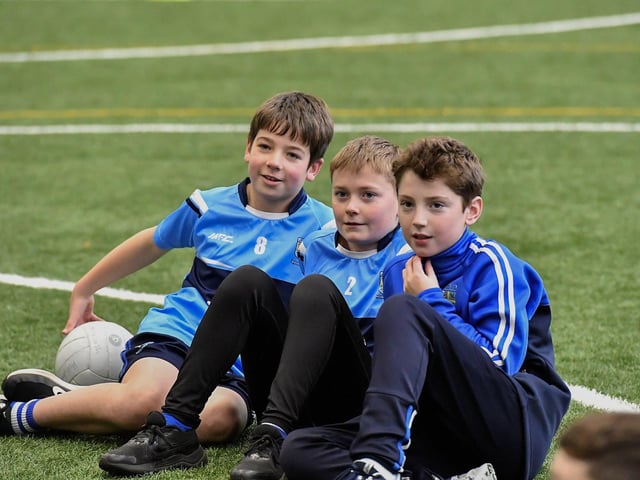 Some of the Primary School pupils who took part in the Cumann na mBunscoil skills test at Sean Dolans GAC on Friday. Photo: George Sweeney