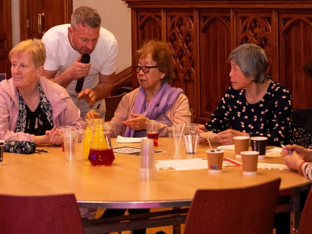 The Mayor Councillor Lilian Seenoi-Barr has once again hosted an Our Guildhall Our Space event for younger and older people in April with entertainment from In Your Space Circus School, Black Paddy, Richie Remo and DJ Tyree Patton. Picture Martin McKeown. 12.04.25 : Pictured are guests at the Mayor's penultimate Our Guildhall, Our Space in Derry.