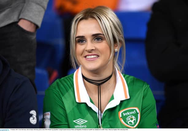 Erin McClean, wife of James McClean, prior to the FIFA World Cup Qualifier Group D match between Wales and Republic of Ireland at Cardiff City Stadium in 2017.
