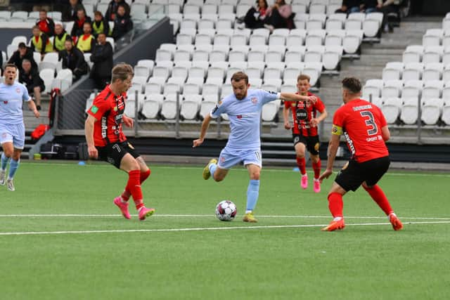 Derry City winger Paul McMullan in action during the Europa Conference League, 1st leg, 1st Round Qualifier at the Tórsvøllur Stadium, Torshavn, Faroe Islands