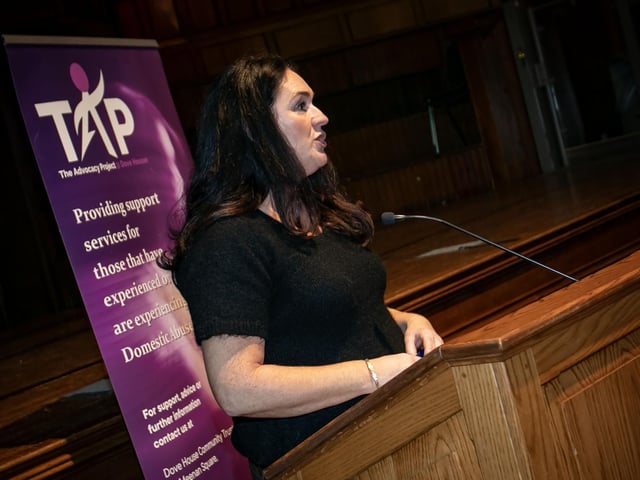 Councillor. Aisling Hutton addressing the attendance at Wednesday's conference. (Photos: Jim McCafferty Photography) : .