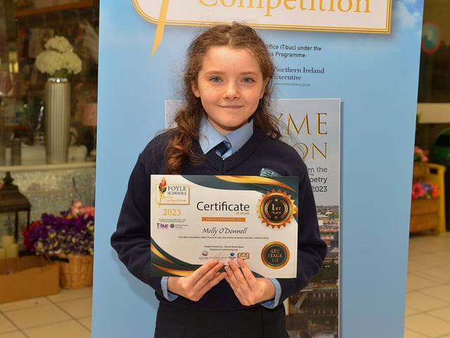 Hollybush Primary School P7 pupil Molly O’Donnell was awarded First Place in the KS2 My Dream category in the inaugural Foyle Schools Poetry Competition. Photo: George Sweeney. DER2313GS – 38