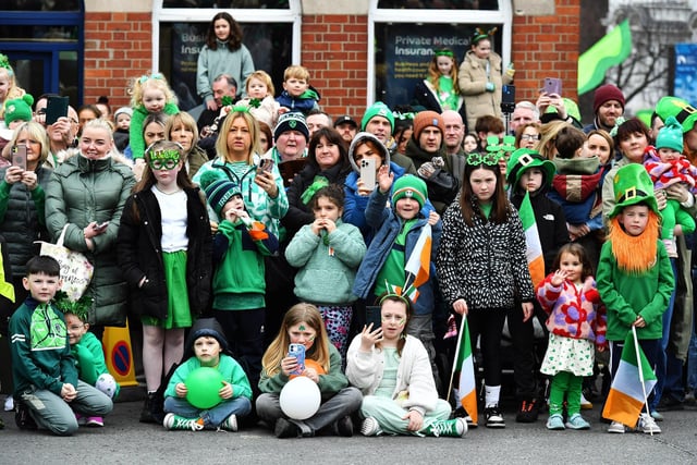 Revellers at the St Patrick’s Day parade, in Derry, on Monday afternoon. Photo: George Sweeney
