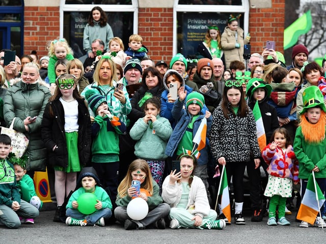 Revellers at the St Patrick’s Day parade, in Derry, on Monday afternoon. Photo: George Sweeney