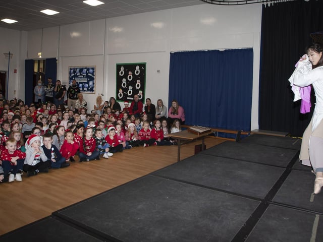 A dancer performing on stage at Steelstown PS.