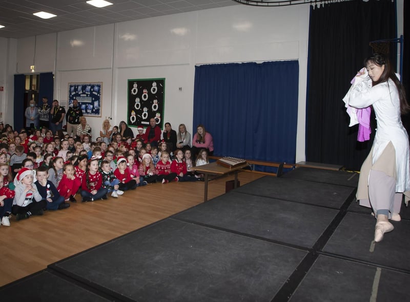 A dancer performing on stage at Steelstown PS.