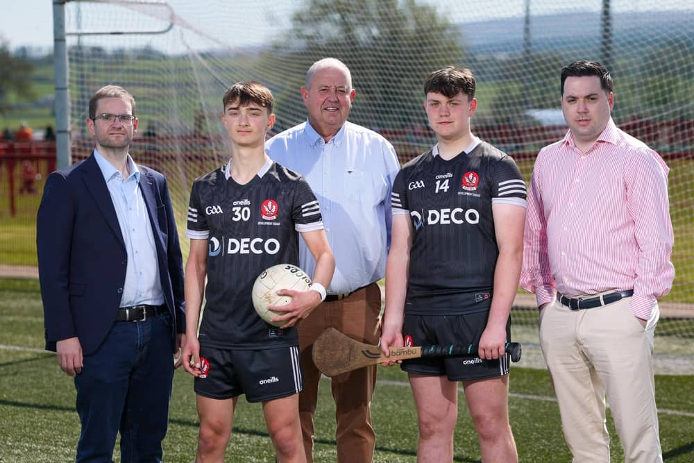 Pictured at the launch of DECO Engineering’s sponsorship of Derry GAA’s Underage County Teams are (left to right): Jamie Woolhead (General Manager) DECO Engineering, Derry GAA U15 Footballer Hayden Hughes, John Keenan, (Chair) Derry GAA, Derry GAA U15 Hurler Daire Scullion and Declan Donnelly (Director) DECO Engineering. (Photo: Matt Mackey)