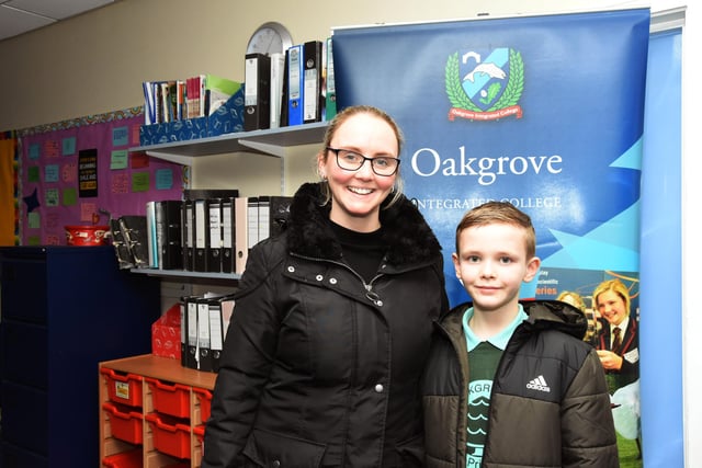 Oakgrove Integrated Primary School Pupil, Bain, with his mum Charlene Blackburn at Open Day.