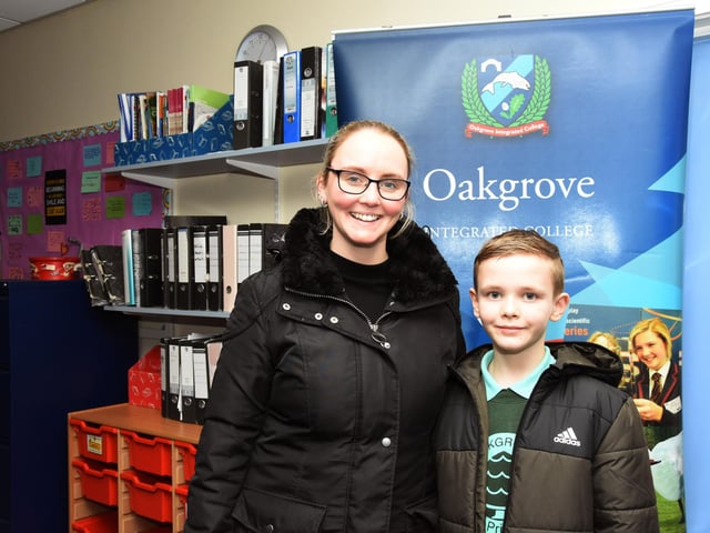 Oakgrove Integrated Primary School Pupil, Bain, with his mum Charlene Blackburn at Open Day.
