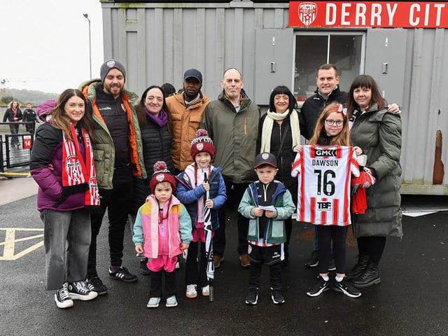 Family and relatives of Kian Dawson-Kirk, who was killed in a tragic accident recently, at Derry City’s game against Shelbourne. Photograph: George Sweeney