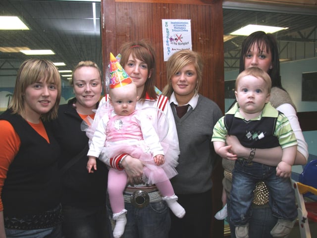Aine enjoying her birthday with frends Ciara, Corinne,(mum) Gillian, Arlene, Laura, and Conor.0046JML : Parties and nights out in Derry and Donegal in February 2006.
