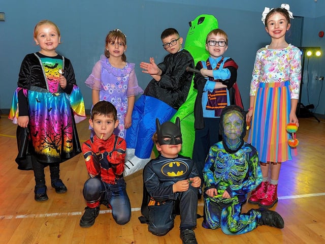 Pupils from St Eithne's Primary School in fancy dress for the Halloween picnic held on Wednesday afternoon last.  Photo: George Sweeney.  DER2243GS  047
