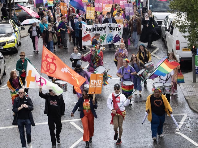 The Foyle Pride Parade making its way up Carlisle Road on Saturday. (Photos: Jim McCafferty Photography)