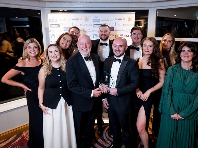 Winners of the Large Business of The Year Award, Alchemy Technology Services, pictured with James Huey, Board Member at City Centre Initiative; Steven Lindsay, Vice President of Londonderry Chamber of Commerce; and Kevin McParland of Davy Group who sponsored the award.