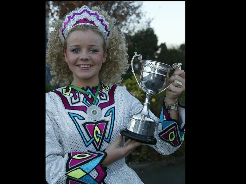 Charmaine Harrigan from Culmore of St. Patrick's School of Dance who was a runner up in the U16 Ulster Championship which was held in magherafelt. (1111JB04):These Irish Dancing champions were featured in the 'Journal' in 2003 marking their achievements.