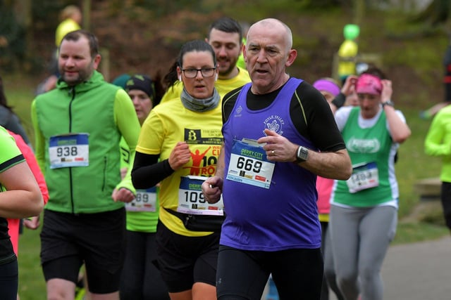 Runners make their way through St Columb’s Park during the Bentley Group Derry 10 Miler road race on Saturday morning. Photo: George Sweeney. DER2310GS – 106