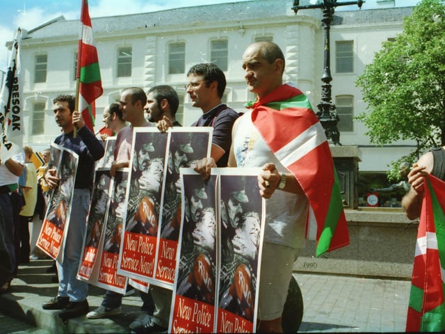 Local republicans and Basque separatists at a demonstration in Derry city centre.