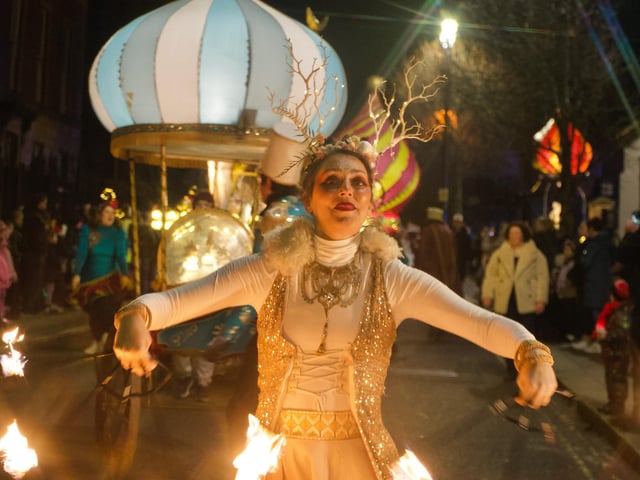The Christmas procession making its way through the city centre.