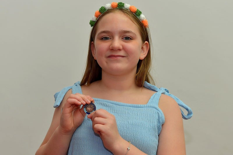 Isabella Gillen, Steelstown PS, achieved third place in P7 Junior Character at the Feis Dhoire Cholmcille on Thursday at the Millennium Forum. Photo: George Sweeney.  DER2315GS – 197