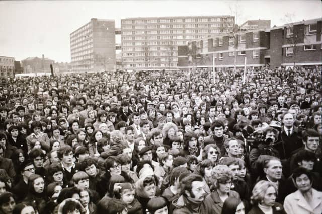 The third anniversary of Bloody Sunday is marked in Derry in January 1975.