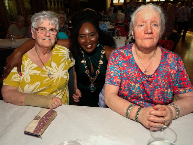 Mayor Lilian Seenoi Barr with Margaret McGilloway and Flood at the Marian Flood at the Mayor's final Tea Dance held in the Guildhall. (Photo - Tom Heaney, nwpresspics)