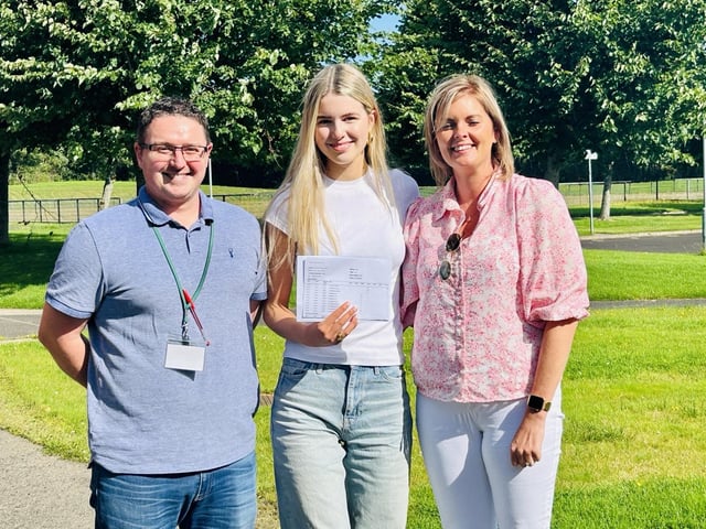 Mr Declan McCay (Head of Senior School) Emma Corns (Head Girl) and Ms Claire Barr (Head of Year 14)