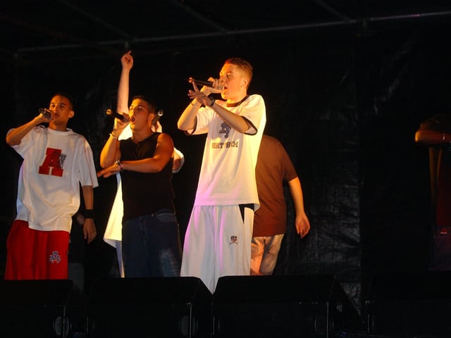 Blazin' Squad playing at Derry Féile in August 2003.