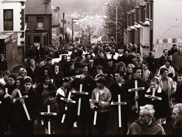 Scenes from the Bloody Sunday commemorative events in Derry in January 1996.