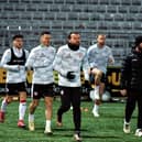 Derry City players Adam O' Reilly, Danny Mullen and Paul McMullan and Strength and Conditioning coach Danny Doherty.Photograph: George Sweeney