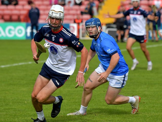 New York in action against Pearse Og San Francisco in GAA World Games Hurling International final in Celtic Park on Friday morning. Photo: George Sweeney. DER2330GS - 189