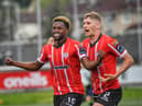 Derry City's Sadou Diallo celebrates his goal, against HB Torshavn, with Ronan Boyce Photo: George Sweeney.