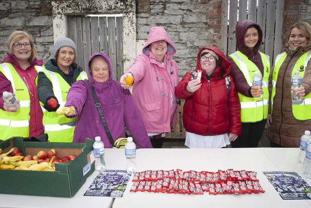 FDST volunteers and walkers get some refreshments for Ruby’s Walk on Saturday at Ebrington Square.