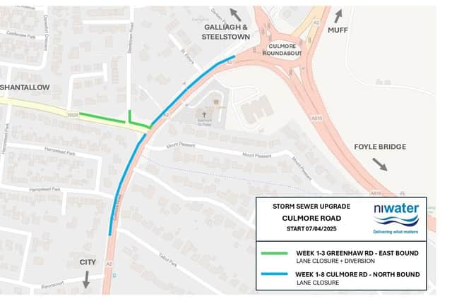A lane of the Culmore Road between Greenhaw and the Culmore Roundabout is to be closed for eight weeks to facilitate essential waste water and sewerage improvements.