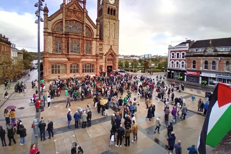 Hundreds of people attended the rally for Palestine in Derry city centre on Saturday.